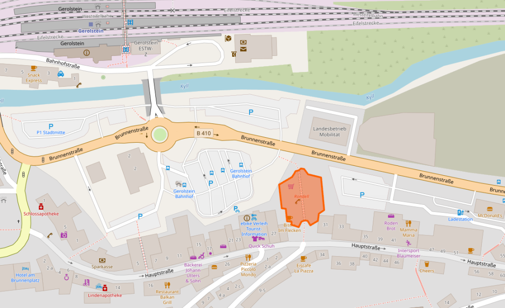 Kartenausschnitt aus OpenStreetMap für den Punkt Stadthalle Rondell, Gerolstein